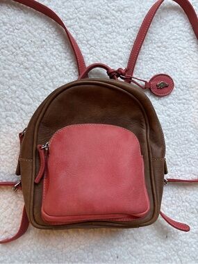 Roots Vintage Mini Villager Brown and Pink Leather Backpack l
